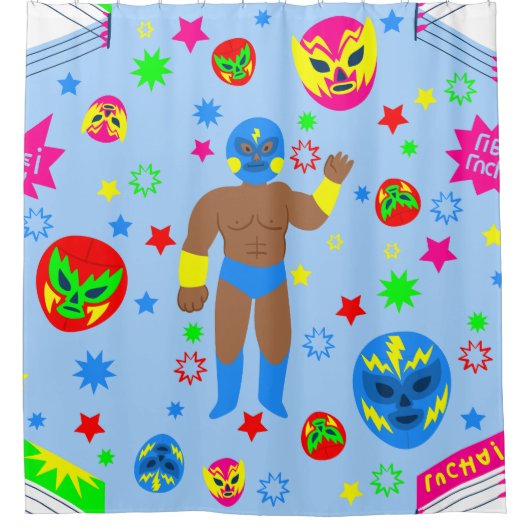 wrestling match lucha libre mask luchador wrestler douchegordijn (Voorkant)
