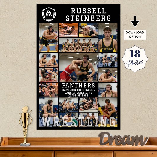 Wrestling Senior Graduation 18 Photo Collage Poster