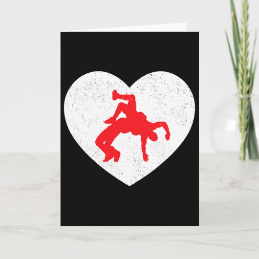 Wrestling Silhouette Valentine Heart Shape Lovers  Kaart (Voorkant)