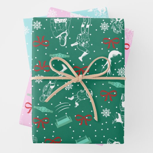 Wrestling themed wrapping paper - variety 3-pack (In situ)