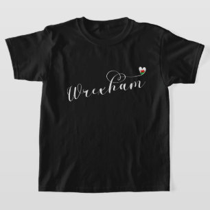Wrexham Script Font, Welsh Flag in Heart T-Shirt