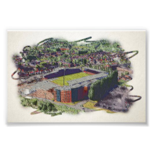 Wrexham Stadion Architectuur Aquarel Kunst Foto Afdruk (Voorkant)