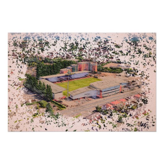 Wrexham Stadion Architectuur Aquarel Kunst Perfect Poster (Voorkant)
