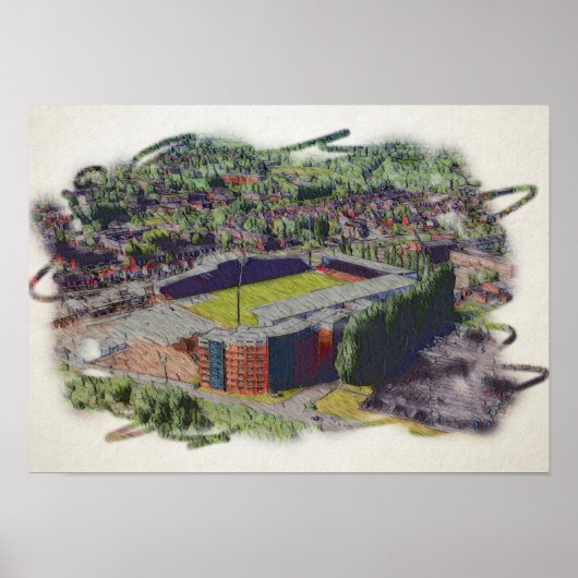 Wrexham Stadion Architectuur Aquarel Kunst Poster (Voorkant)