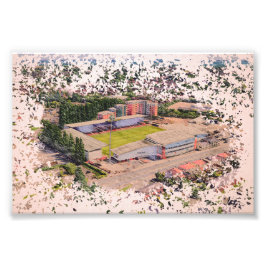 Wrexham Stadion Architectuur Waterkleur Kunst Foto Afdruk