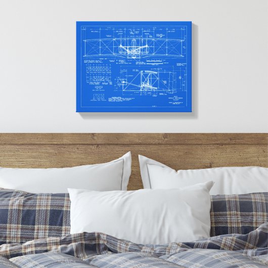 Wright Bros. "Flyer"-blauwdruk 1903 Canvas Afdruk (Insitu (Slaapkamer))