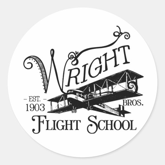 Wright Bros. vliegschool Ronde Sticker (Voorkant)