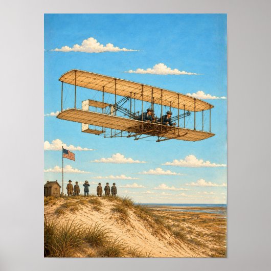 Wright Brothers Vlieger Boven Kitty Hawk Poster (Voorkant)