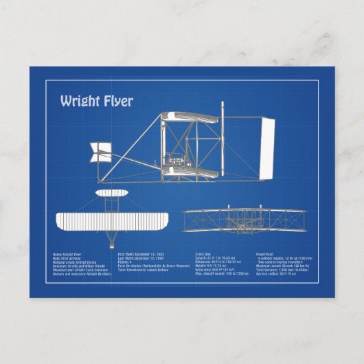Wright Flyer - Vliegtuig Blauwdruk Tekenplannen AB Briefkaart (Voorkant)