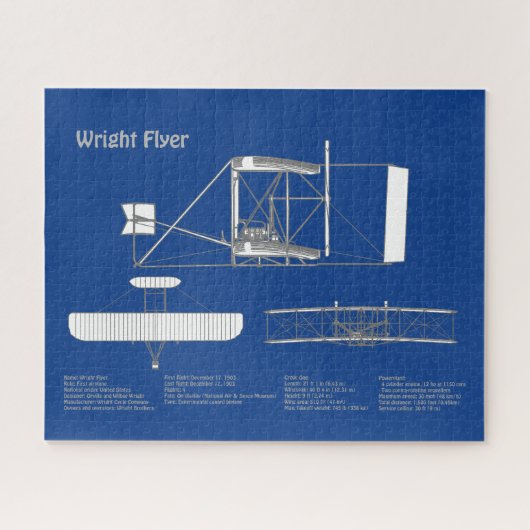Wright Flyer - Vliegtuig Blauwdruk Tekenplannen AB Legpuzzel (Horizontaal)