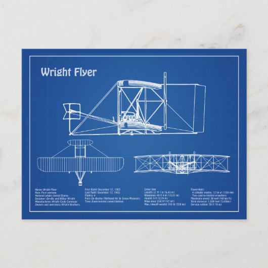 Wright Flyer - Vliegtuig Blauwdruk Tekenplannen AD Briefkaart (Voorkant)
