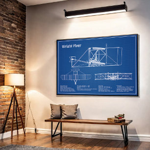 Wright Flyer - Vliegtuig Blauwdruk Tekenplannen AD Poster