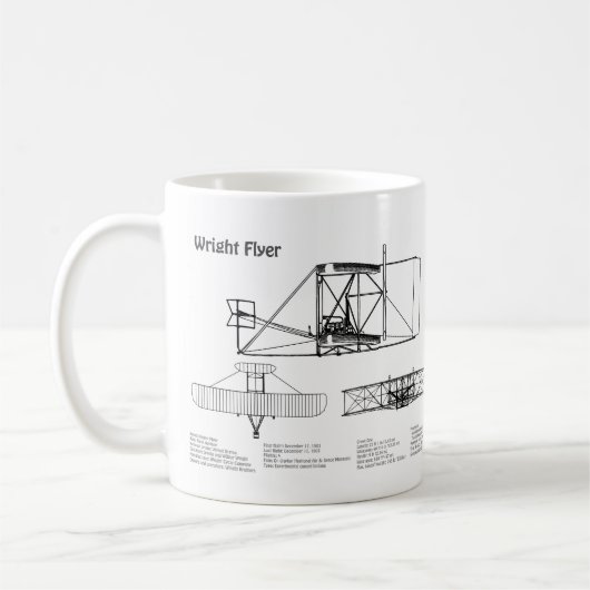 Wright Flyer - Vliegtuig Blauwdruk Tekenplannen BD Koffiemok (Links)