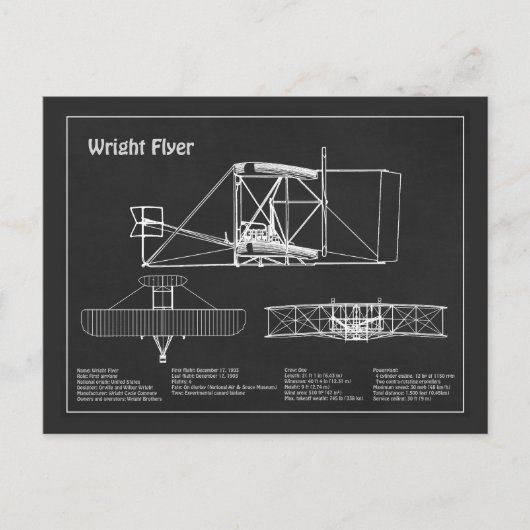 Wright Flyer - Vliegtuig Blauwdruk Tekenplannen PD Briefkaart (Voorkant)