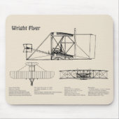 Wright Flyer - Vliegtuig Blauwdruk Tekenplannen SD Muismat (Voorkant)