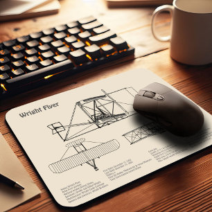 Wright Flyer - Vliegtuig Blauwdruk Tekenplannen SD Muismat