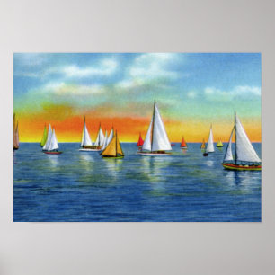 Wright tsville Beach North Carolina Sailing at Sun Poster