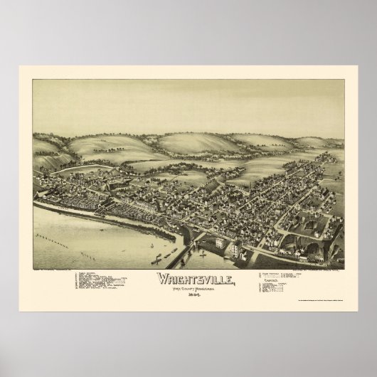 Wright tsville, PA Panoramic Map - 1894 Poster (Voorkant)