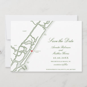 Wrightsville Beach NC Kaart Forest Green Wedding
