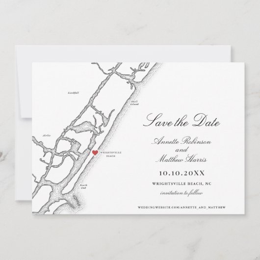 Wrightsville Beach NC Kaart Zwart en Wit Bruiloft (Voorkant)
