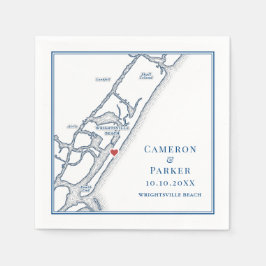 Wrightsville Beach NC Map Navy Elegant Wedding Servet