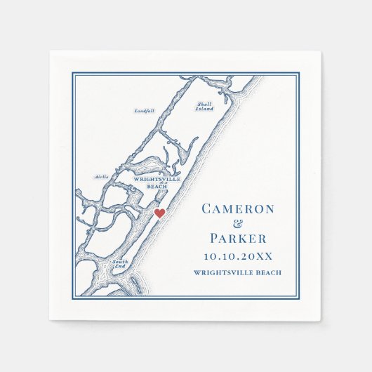 Wrightsville Beach NC Map Navy Elegant Wedding Servet (Voorkant)