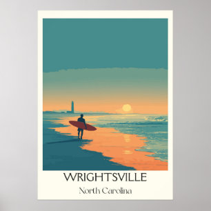 Wrightsville Beach NC Surfer Beach Sunset Poster