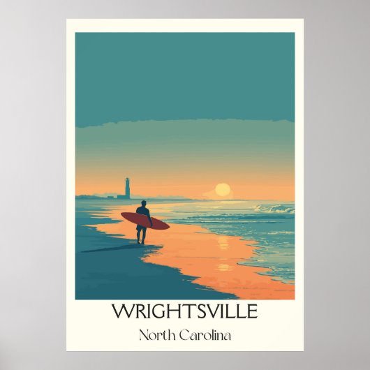 Wrightsville Beach NC  Surfer Beach Sunset Poster (Voorkant)