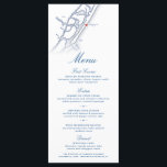 Wrightsville Strandkaart Elegante Navy Blue Weddin Menu<br><div class="desc">Verbeter uw kustviering met dit elegante marineblauwe huwelijksmenu met kaart van North Carolina. Perfect voor bruiloften in Blockade Runner Beach Resort, Shell Island Resort of de Lumina op Wrightsville Beach, dit prachtig ontworpen menu voegt een persoonlijke touch toe aan uw receptie. Volledig aanpasbaar, het is ideaal voor het presenteren van...</div>