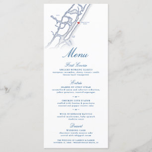 Wrightsville Strandkaart Elegante Navy Blue Weddin Menu