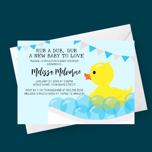 Wrijf een dub, rubber eendje Baby shower Kaart