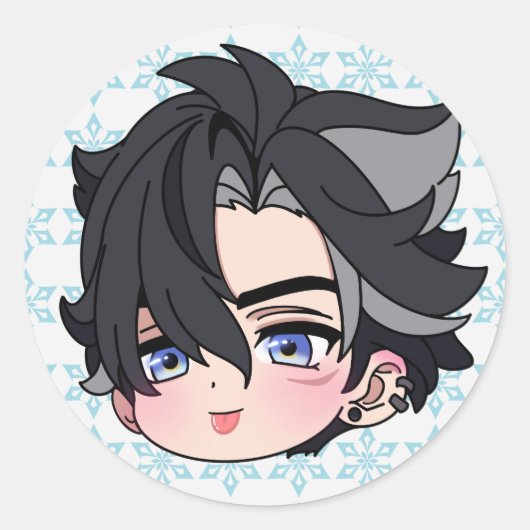 Wriothesley Chibi Genshin Impact Ronde Sticker (Voorkant)