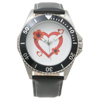 Wristwatch with Red Heart , Minimalist Style Horloge