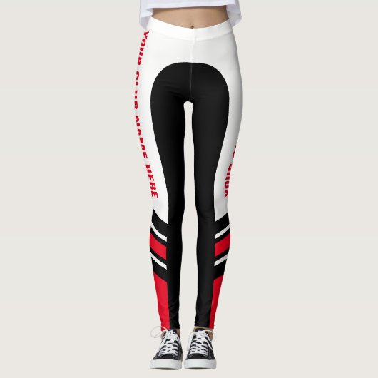 "Write Jouw naam" Black/White/Red Leggings (Voorkant)