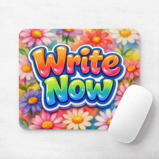 Write Now Text with Vibrant Daisies Muismat (Met muis)