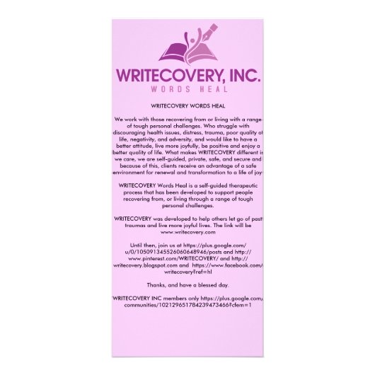 WRITECOVERY-informatiekaart Reclamekaart (Voorkant)