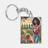 Writer in rose garden keychain (Voorkant Links)