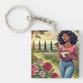 Writer in rose garden keychain (Voorkant)