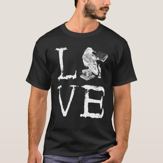 Writer Raven Love Book Reading Novel Writing T-shirt (Voorkant)