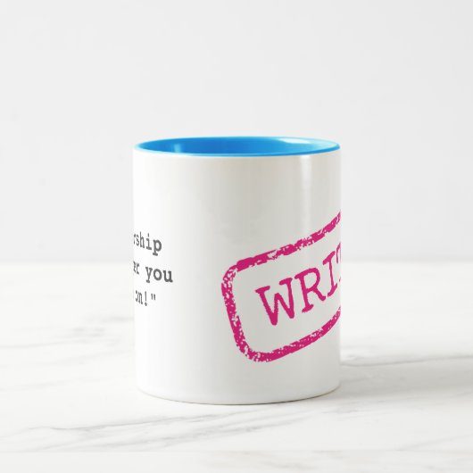 "WRITER" - "We aanbidden het papier waarop je schr Tweekleurige Koffiemok (Center)