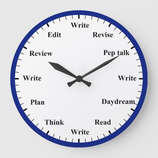 Writer's Clock - Writing Job Fun Dark Blue Clock Grote Klok (Voorkant)