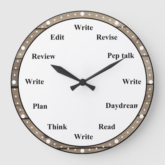 Writer's Clock - Writing Job Fun Faux Brown Wood Grote Klok (Voorkant)