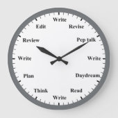 Writer's Clock - Writing Job Fun Grey Wall Clock Grote Klok (Voorkant)