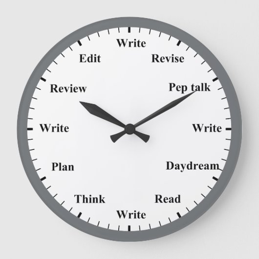 Writer's Clock - Writing Job Fun Grey Wall Clock Grote Klok (Voorkant)
