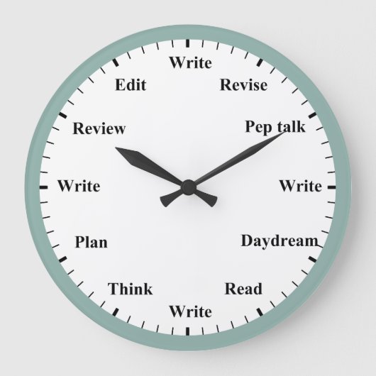 Writer's Clock - Writing Job Fun Mint Blue Clock Grote Klok (Voorkant)