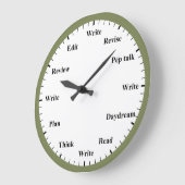 Writer's Clock - Writing Job Fun Olive Green Clock Grote Klok (Hoek)