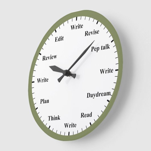 Writer's Clock - Writing Job Fun Olive Green Clock Grote Klok (Hoek)