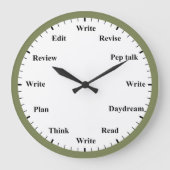 Writer's Clock - Writing Job Fun Olive Green Clock Grote Klok (Voorkant)