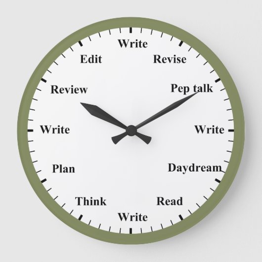 Writer's Clock - Writing Job Fun Olive Green Clock Grote Klok (Voorkant)