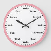 Writer's Clock - Writing Job Fun Pink Wall Clock Grote Klok (Voorkant)